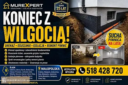 Osuszanie budynków, izolacja fundamentów, iniekcja krystaliczna, podcinanie ścian Śląsk / Małopolska - DEALLO.PL
