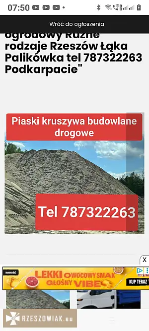 Sprzedaż Piasek płukany szary piasek pidsypkowy Zułty do murowania tel 787322263 Podkarpacie - DEALLO.PL