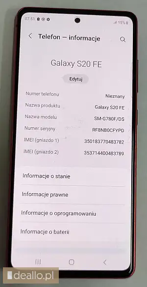 [eLicytacje] I licytacja - telefon SAMSUNG S20 FE - DEALLO.PL