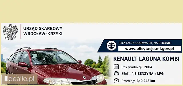 Samochód osobowy renault laguna kombi 2004 1.8 benzyna + lpg  - i licytacja - [elicytacje] - DEALLO.PL