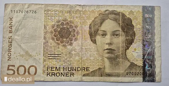 [eLicytacje] II licytacja - Banknot 500 koron norweskich (NOK) - 2005 r  - DEALLO.PL