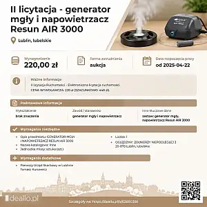 [eLicytacje] II licytacja - generator mgły i napowietrzacz Resun AIR 3000 - DEALLO.PL