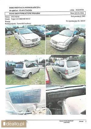 samochód osobowy Hyundai Trajet 2.0 CRDI MR'00 E3, rok prod. 2005 - I licytacja - [eLicytacje] - DEALLO.PL