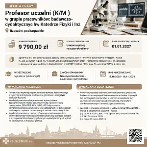 [ePraca] profesor uczelni (K/M )w grupie pracowników: badawczo-dydaktycznyc hw Katedrze Fizyki i Inż - DEALLO.PL